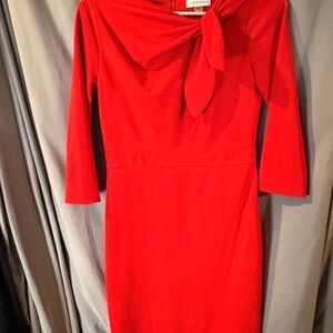 Calvin Klein Red Tie-Neck Long Sleeve Sheath Dress